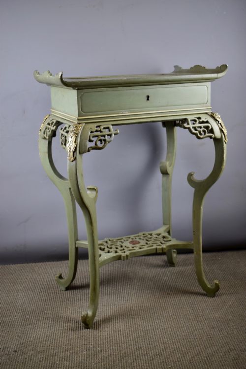 Green Painted Chinoiserie Pagoda Top Sewing / Side Table