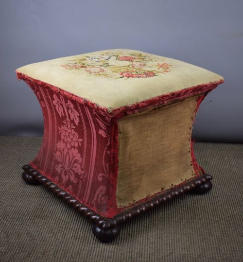 William IV Mahogany Box Stool / Ottoman with Needlework Seat