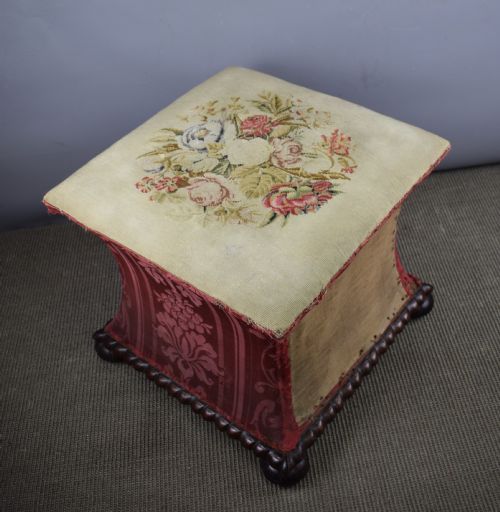 fig 1. Early Victorian mahogany concave box stool with lift up lid