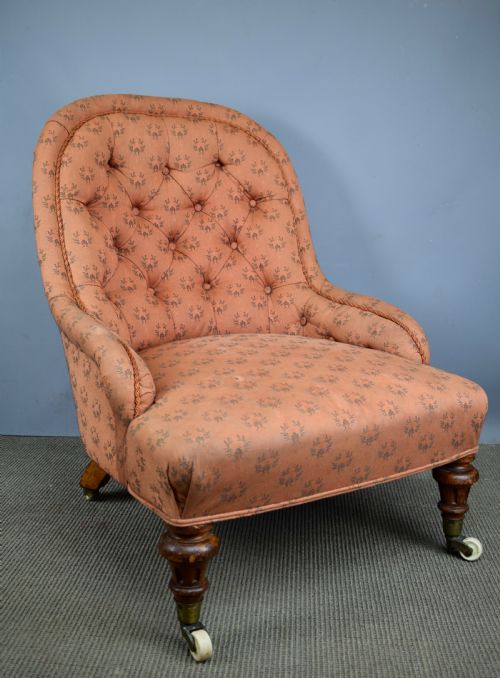 Antique Button Back Armchair of Small Proportions with Cope & Collinson Castors