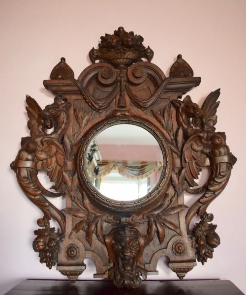 Antique Grotesque Carved Mirror