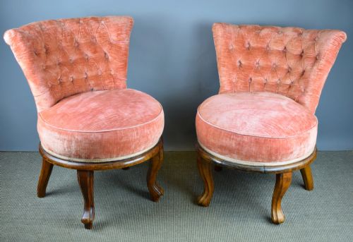 Pair of French Button Back Pink Velvet Bedroom Chairs