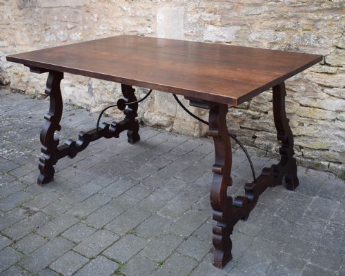 Spanish Trestle Dining Table with Iron Stretcher