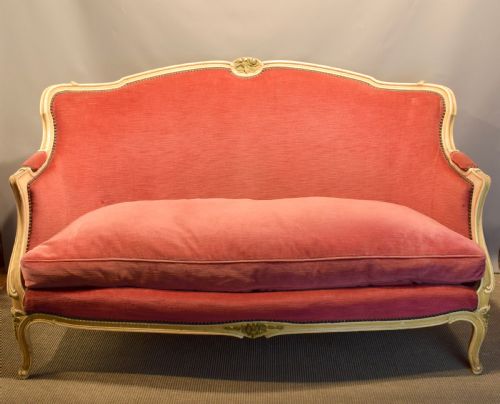 French Pink Velvet Upholstered Sofa in Louis Xv Style