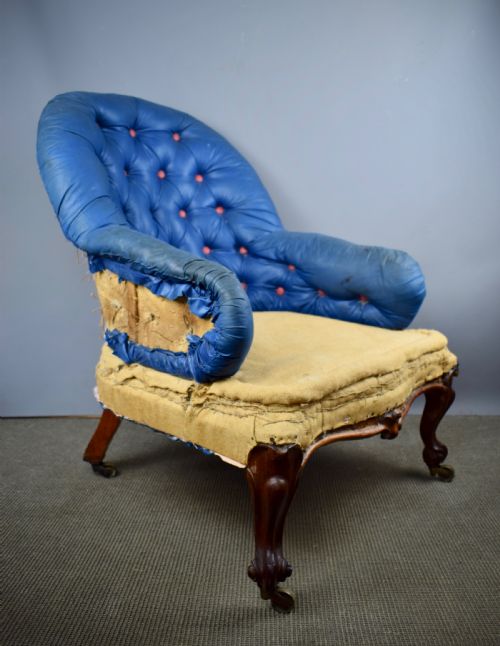 Antique Victorian Button Back Armchair for Recovering