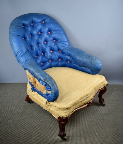 fig 1. Antique Victorian Button Back Armchair for recovering
