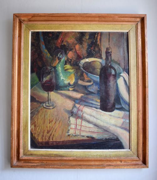 French Still Life Oil Painting Signed R. Roque '51