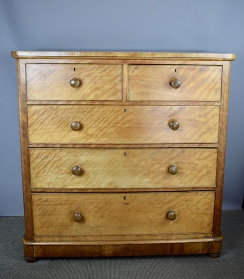 Large Victorian Satin Birch Chest of Drawers by Druce & Co.