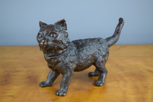 Austrian Cold Painted Bronze Cat Inkwell