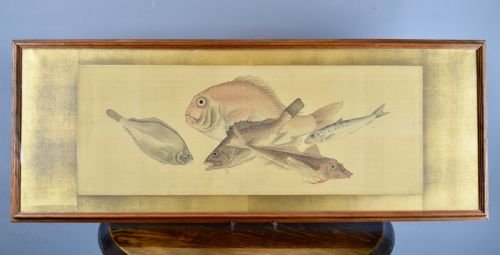 Japanese Watercolour on Silk of Fish Circa 1920