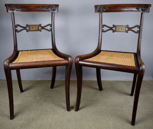 Pair of Regency Brass Inlaid Faux Rosewood Chairs