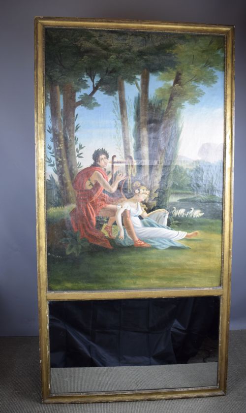 French Trumeau Overmantel Mirror with Painted Classical Scene