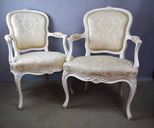 Pair of French Louis Xv Style Fauteuils Armchairs in Original Paint