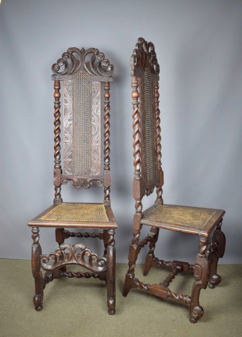 Pair of William & Mary Cane High Back Chairs with Barley Twist Supports