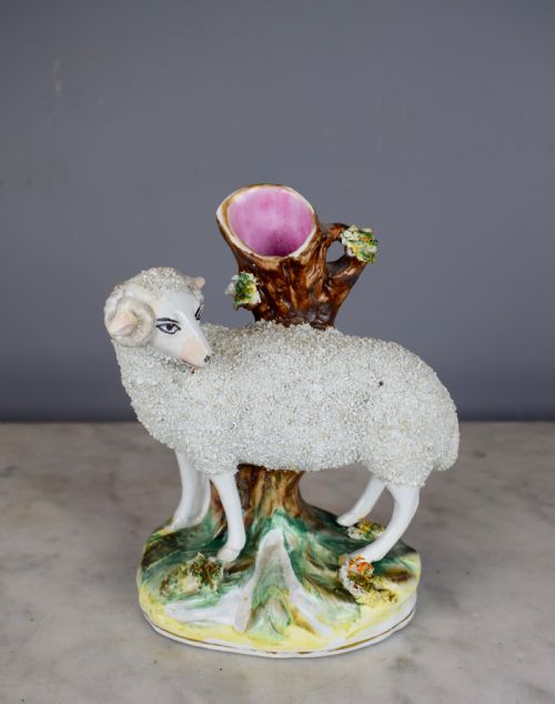 Victorian Staffordshire Pottery Sheep Spill Vase Circa 1860