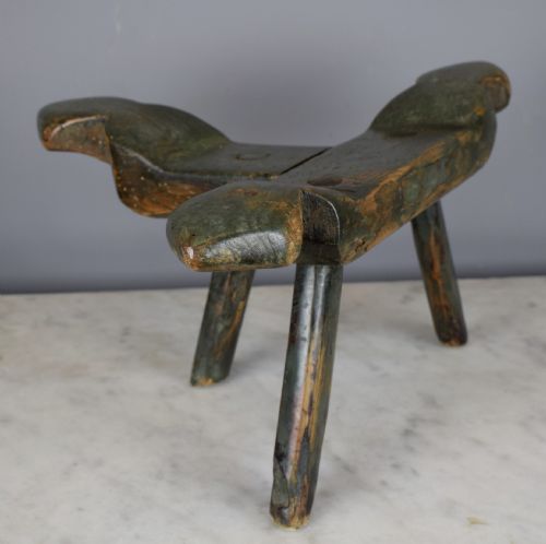 Antique Naive Folk Art Midwife's Birthing Stool in Original Paint