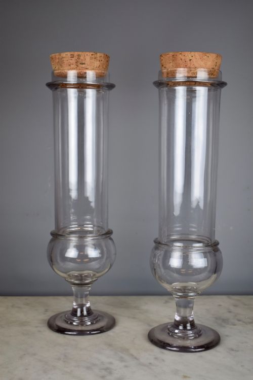 Pair of French Hand Blown Glass Apothecary Chemist Jars