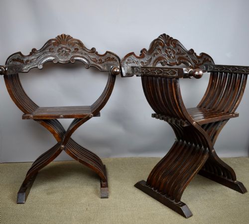 Pair of Italian X Framed Savonarola Chairs