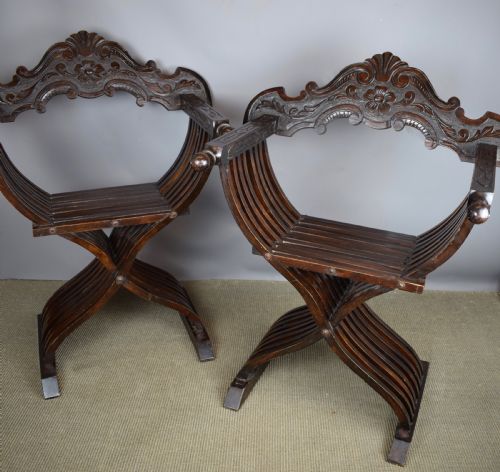 fig 1. Pair of Italian X framed Savonarola chairs