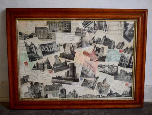 Framed Montage of Postcards of French Chateau Addressed to the Curzon Family
