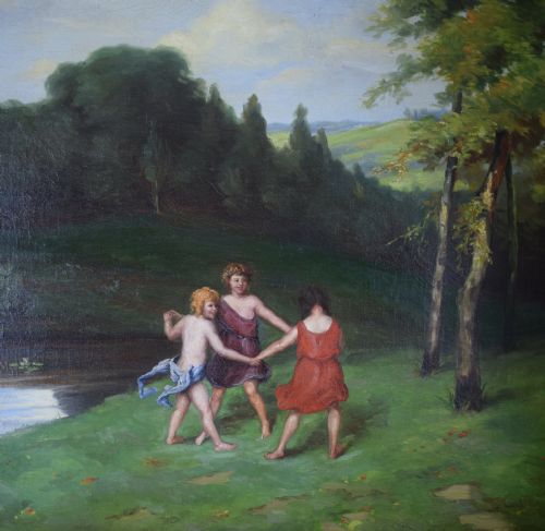 fig 3. Paul Weber Oil on Canvas of Woodland Nymphs beside a river