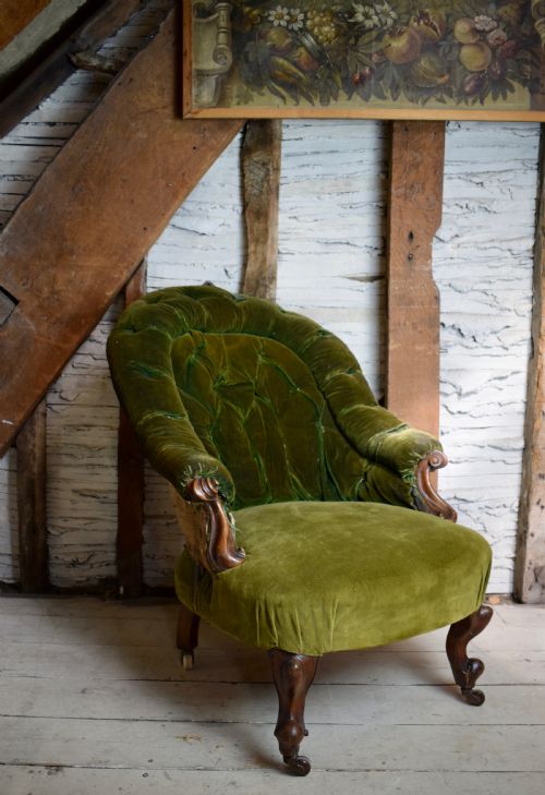 Antique Victorian Button Back Mahogany Library Armchair for Recovering
