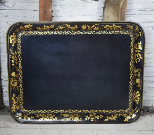 Large Regency William IV Papier Mache Tray with Gilt Foliate Border
