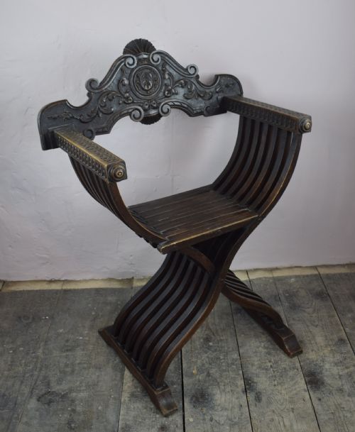 Italian Renaissance Revival X Framed Savonarola Chair