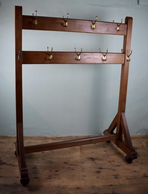 Large Edwardian Oak Schoolroom Cloakroom Coatrack