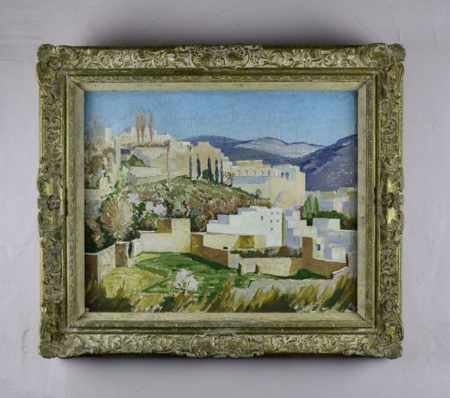 fig 2. Norman Lloyd Oil on Canvas of a Mediterranean Hilltop Village