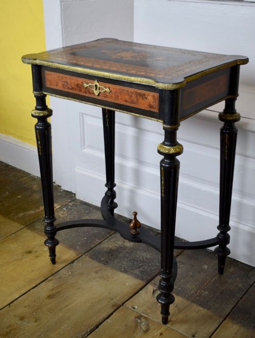 French Napoleon III Marquetry Inlaid Sewing / Side Table with Gilt Metal Mounts