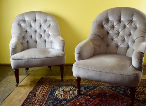 Pair of French Button Back Tub Armchairs