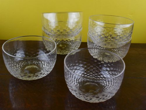 Set of Six Antique Victorian Blown Glass Finger Bowls with Honeycomb Moulding