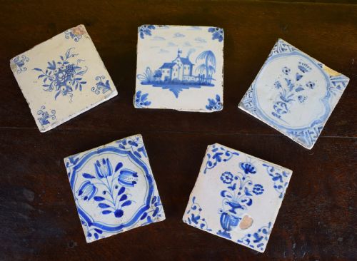 Five Delft Blue & White Tiles