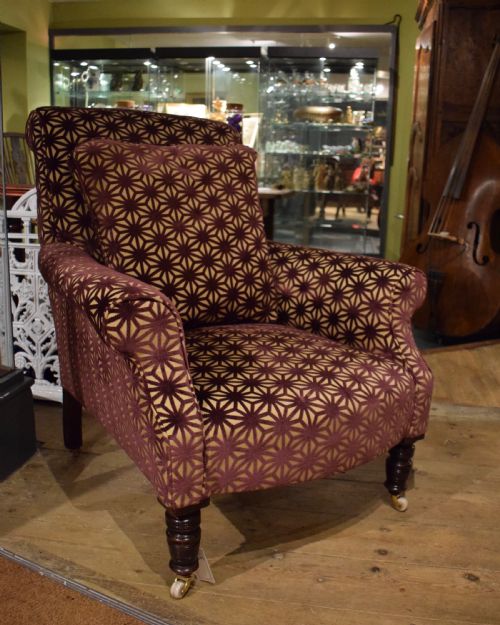 Antique Victorian Library Armchair, Re-upholstered