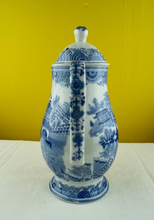 Blue & White Pearlware Coffee Pot, Yorkshire, Circa 1790