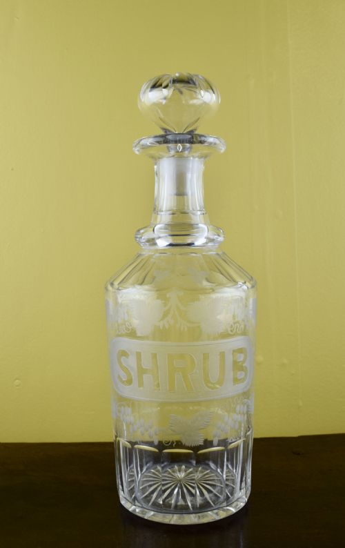 Georgian Cut and Engraved Glass Shrub Decanter