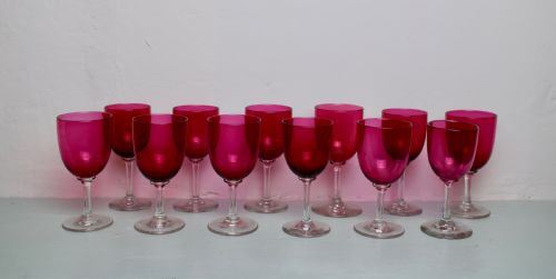 Twelve Victorian Cranberry Ruby Glass Drinking Glasses
