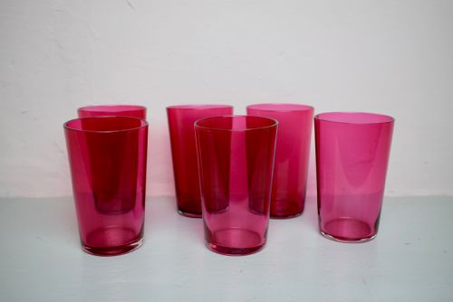 Set of Six Victorian Cranberry Ruby Glass Tumblers