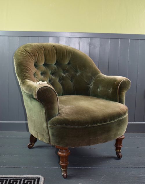 Antique Victorian Button Back Armchair for Recovering
