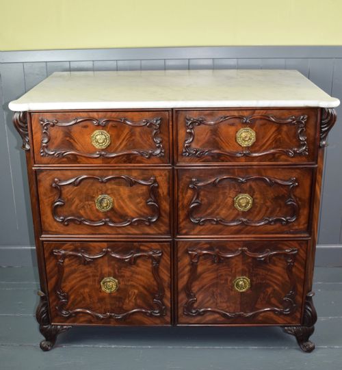 Antique Continental Mahogany Chest of Drawers / Cupboard with Carrara Marble Top