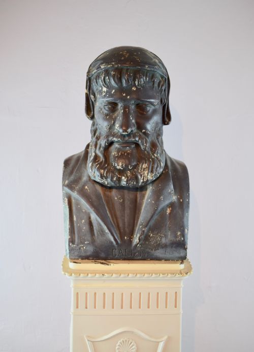 Antique French Painted Plaster Library Bust of Galien
