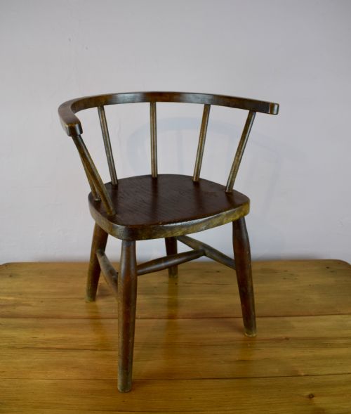 Vintage Child's Ash & Elm Bowback Stickback Chair