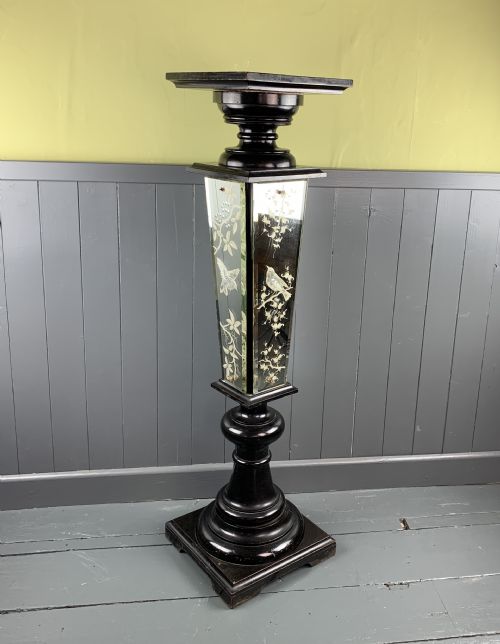 Victorian Ebonised & Engraved Mirror Glass Pedestal