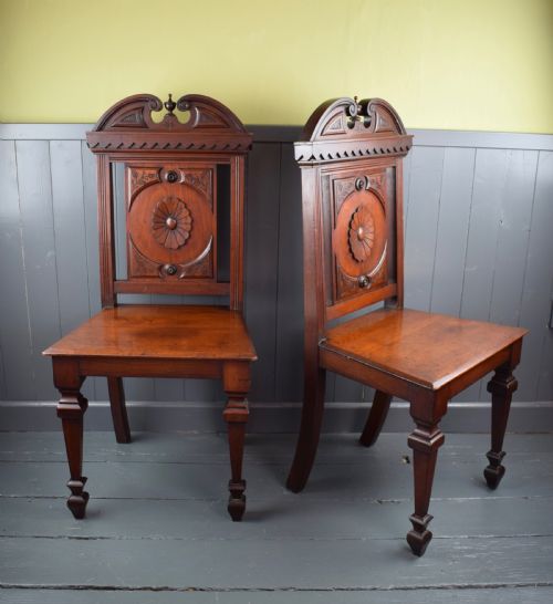 Pair of Victorian Mahogany Hall Chairs