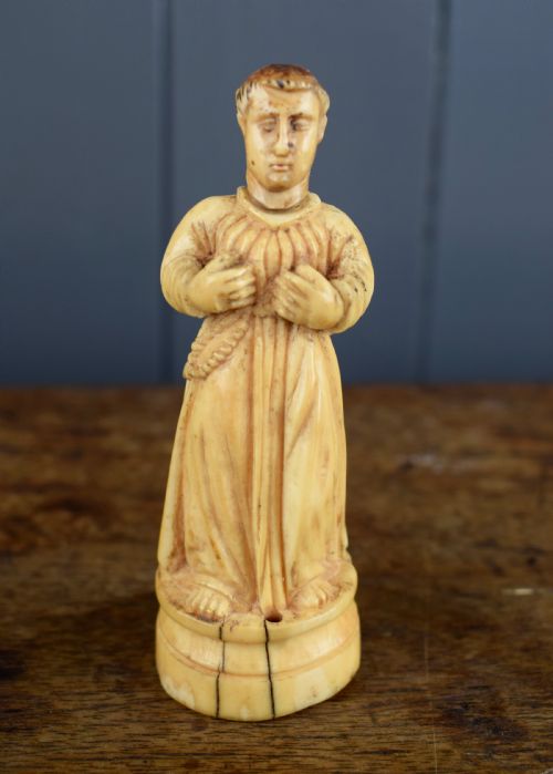 17th Century Carved Walrus Ivory Figure of a Monk
