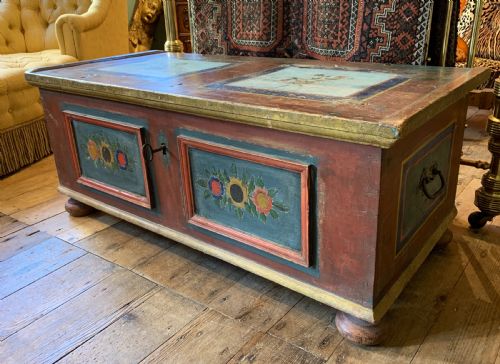 Antique Swedish Painted Pine Folk Art  Coffer