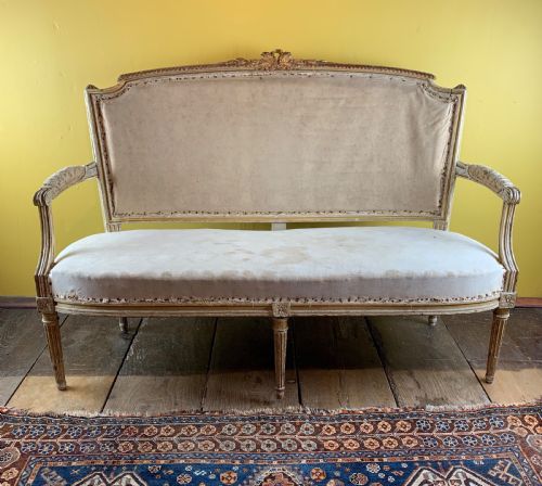 Antique French Painted and Gilt Wood Sofa in Louis Xvi Style