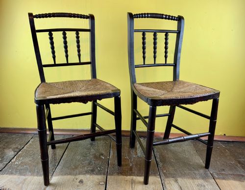 Pair of Regency Faux Bamboo Rush Seated Chairs