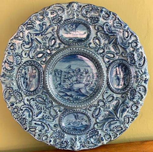 Cantagalli Renaissance Revival Blue & White Faience Charger